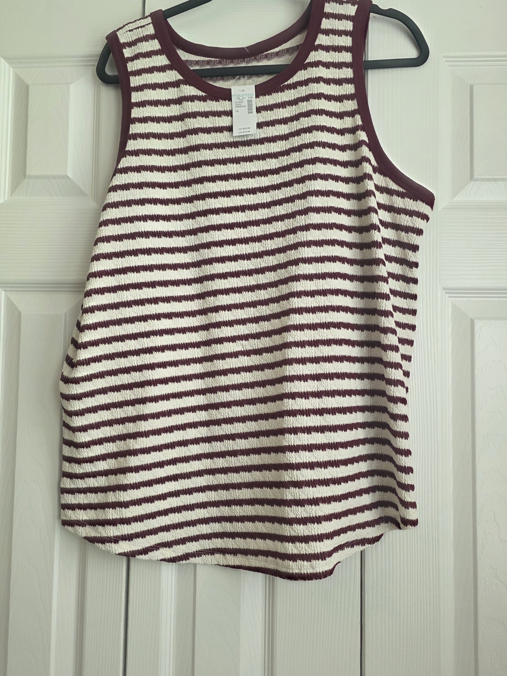 Maurices Burgundy & White Striped Knit Tank 1x NWT